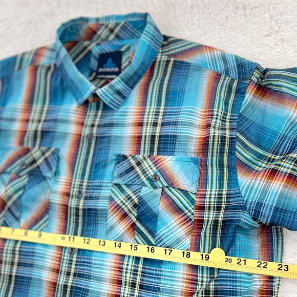 PrAna Short Sleeve Shirt Men's XL‎ Blue Red Plaid Button Up Pockets - Picture 7 of 11